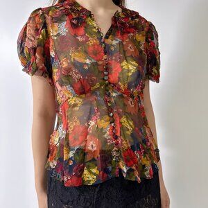 Alona Silk Top in Moonlit Garden